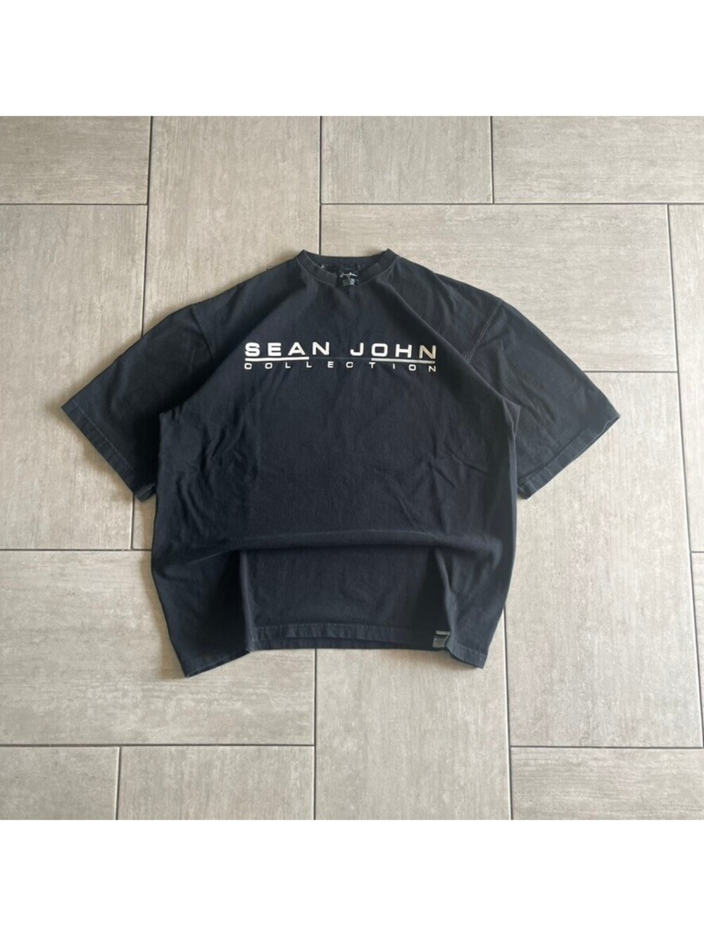 Sean John Collection Black Cotton Logo T-Shirt Size XL Casual Streetwear
